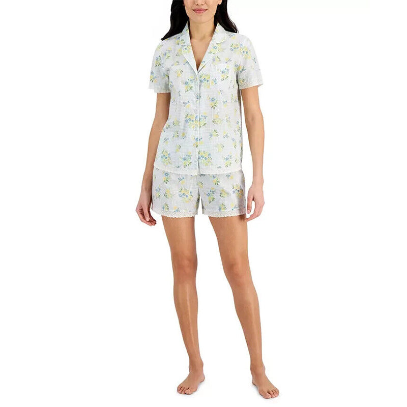 Charter Club Cotton Lace-Trim Pajama Top Multicolor M