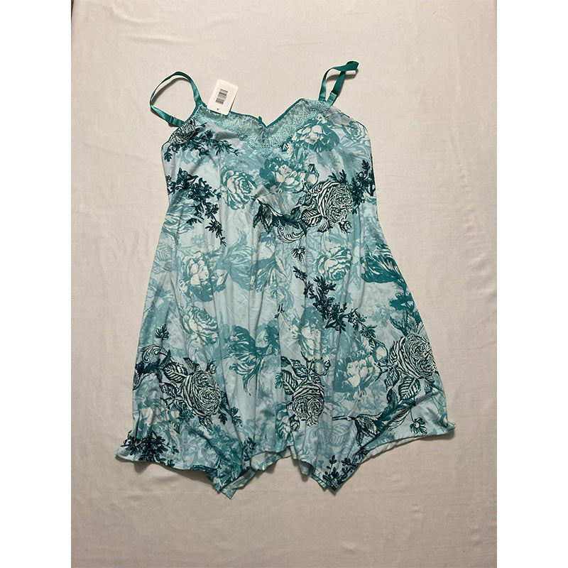 Linea Donatella Floral Batik Printed Chemise Nightgown Blue L