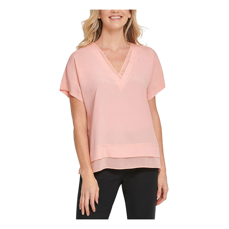 NWD DKNY Short Sleeve V Neck Top Pink L