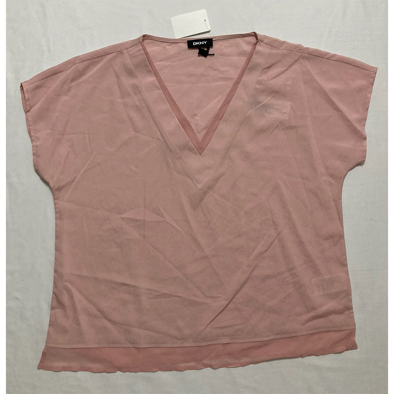 NWD DKNY Short Sleeve V Neck Top Pink L