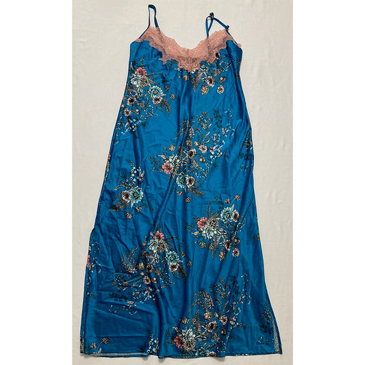 INC Pajama Dress V Neck Blue Floral S