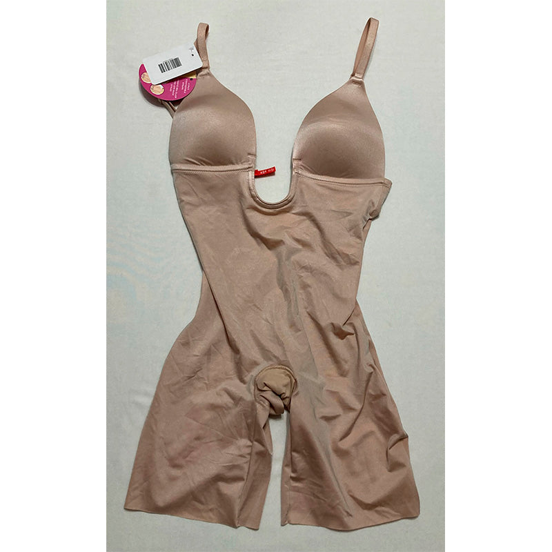 NWD SPANX Suit Your Fancy MidThigh Bodysuit Champagne Beige XS