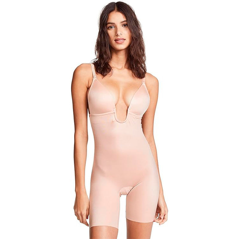 NWD SPANX Suit Your Fancy MidThigh Bodysuit Champagne Beige XS