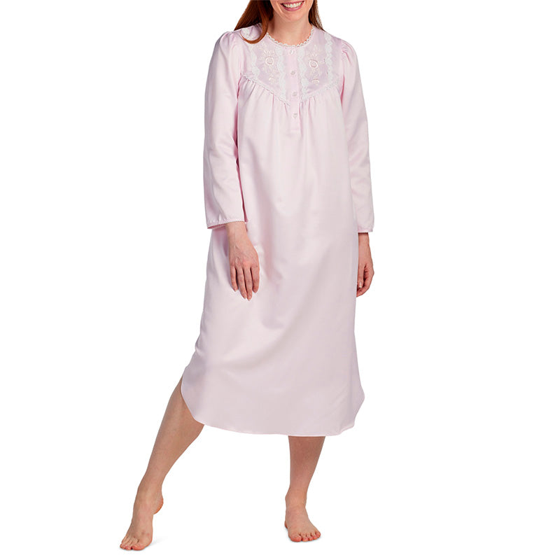 NWD Miss Elaine Long-Sleeve Lace-Trim Nightgown Pink XL