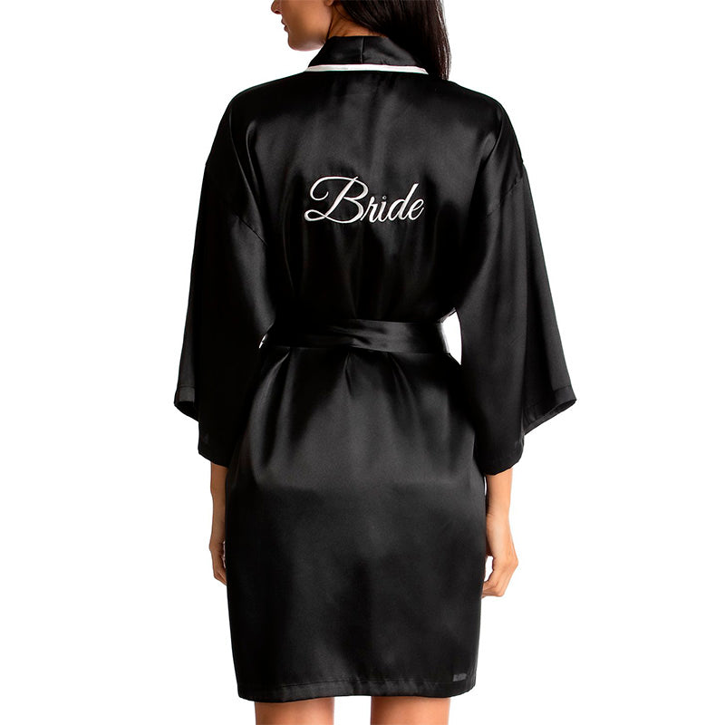 NWD Linea Donatella Bride Satin Wrap Robe Black L