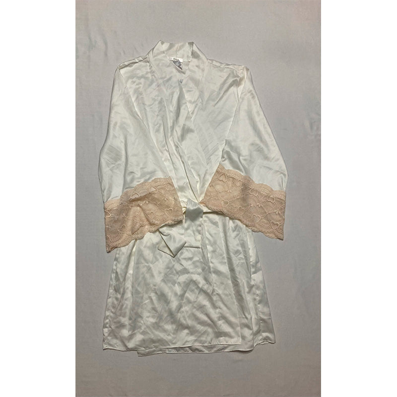 NWD Flora Nikrooz Kit Heart Lace Matte Charmeuse Wrap Robe S