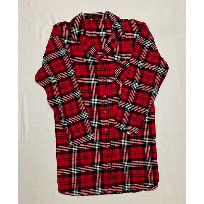 Charter Club Cotton Plaid Flannel Nightshirt Red L