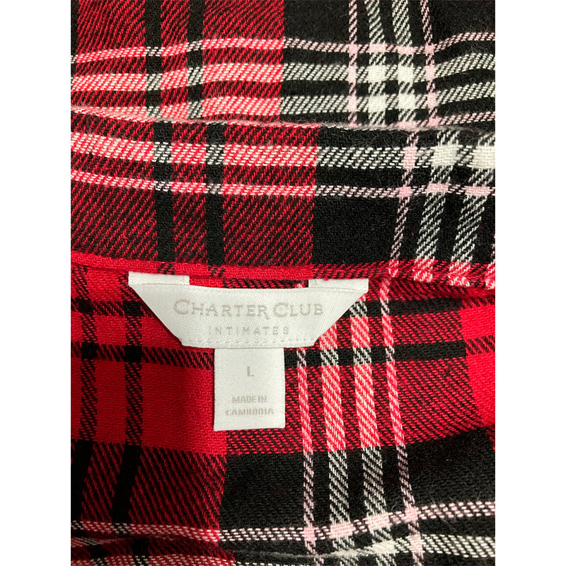 Charter Club Cotton Plaid Flannel Nightshirt Red L