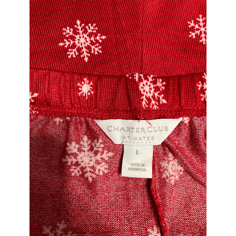 Charter Club Pajama Pants Waist Band Red Snowflake L