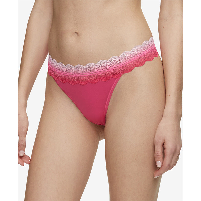 New Calvin Klein  Lace-Trim Thong Underwear Raspberry Sorbet M