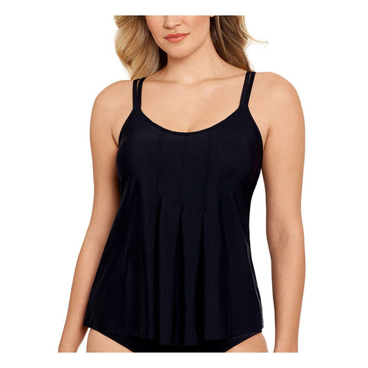 Swim Solutions Pleated-Front Underwire Tankini Top Black 14