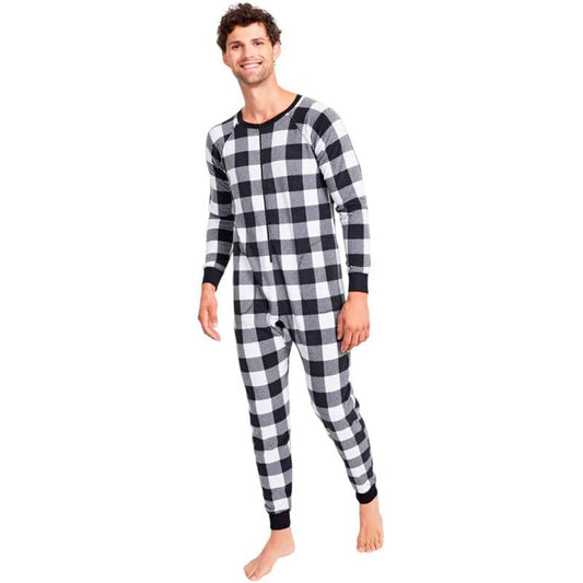 Family Pajamas Men's Checkered One-Piece Pajamas (Buffalo Check, Medium)