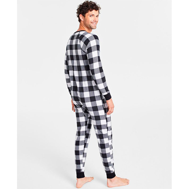 Family Pajamas Men's Checkered One-Piece Pajamas Buffalo Check L