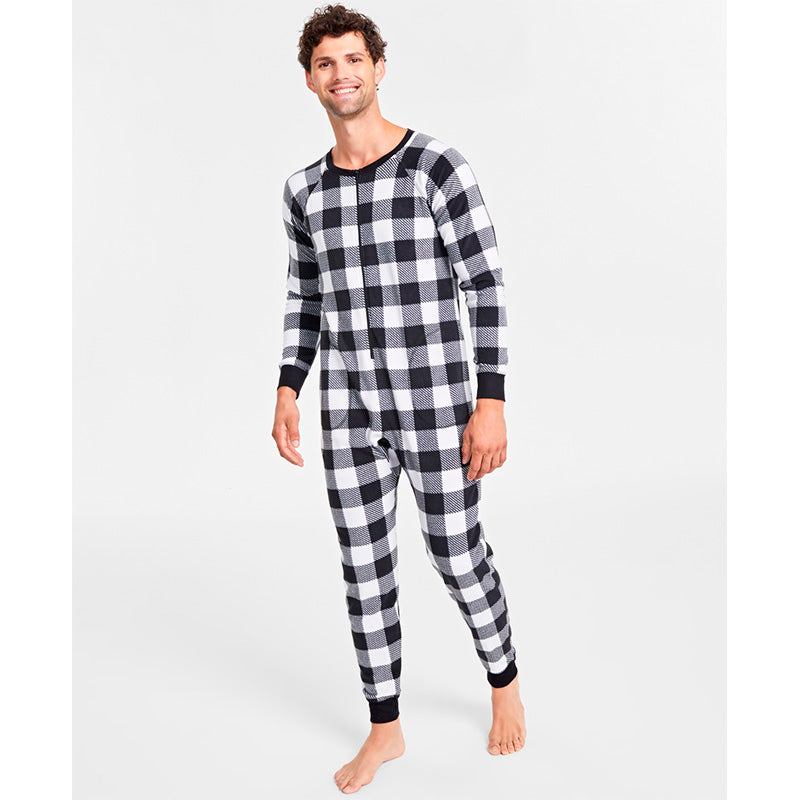 Family Pajamas Men's Checkered One-Piece Pajamas Buffalo Check L