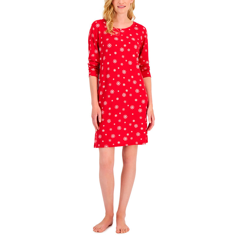 Charter Club Printed Long-Sleeve Sleepshirt Red L