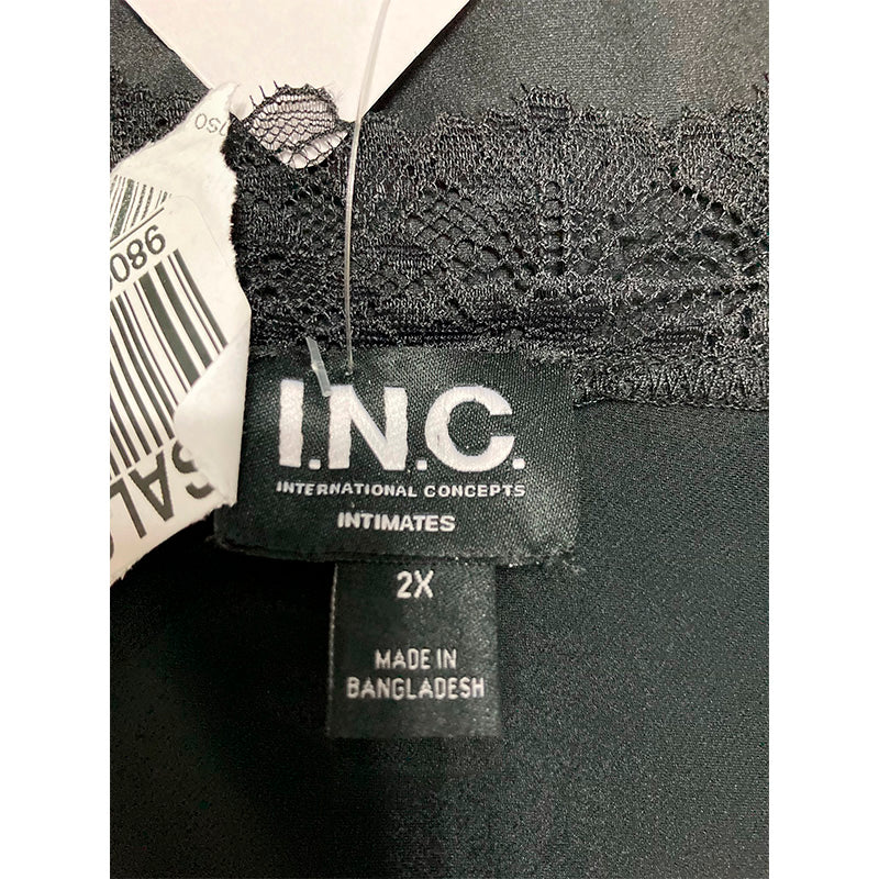 INC Satin Chemise Pajama Lace Black 2X