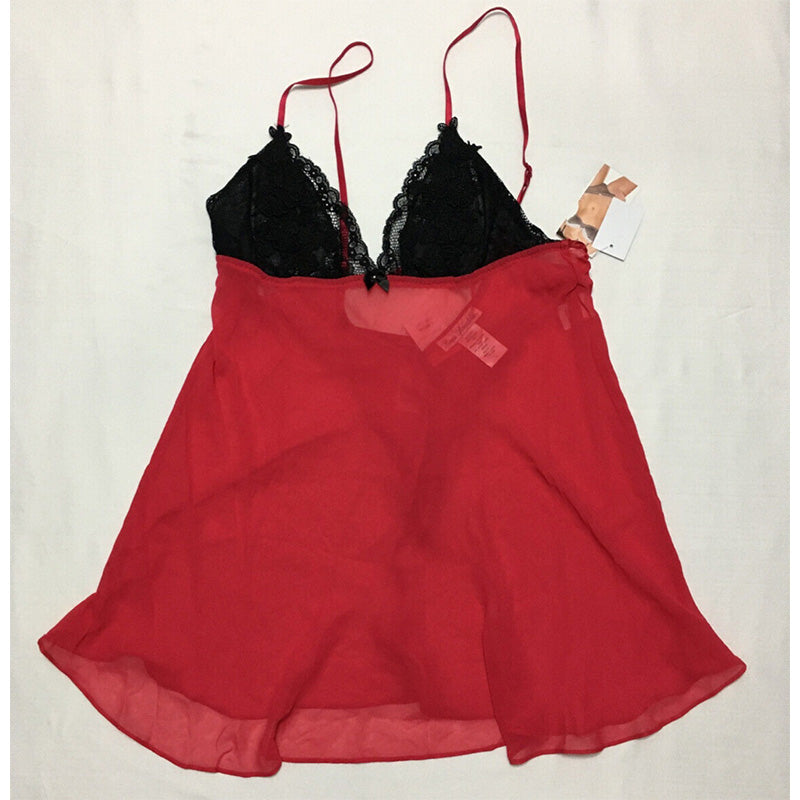 Linea Donatella Women's Babydoll and Thong Lingerie Red L