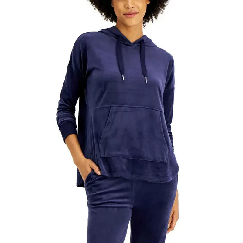 Alfani Velour Hoodie Pajama Top Navy XS