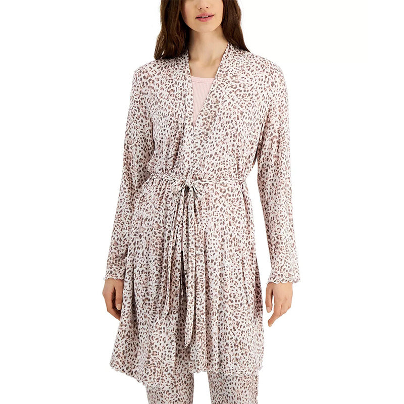 NWD Jenni Lettuce-Edge Printed Short Wrap Robe Leopard L