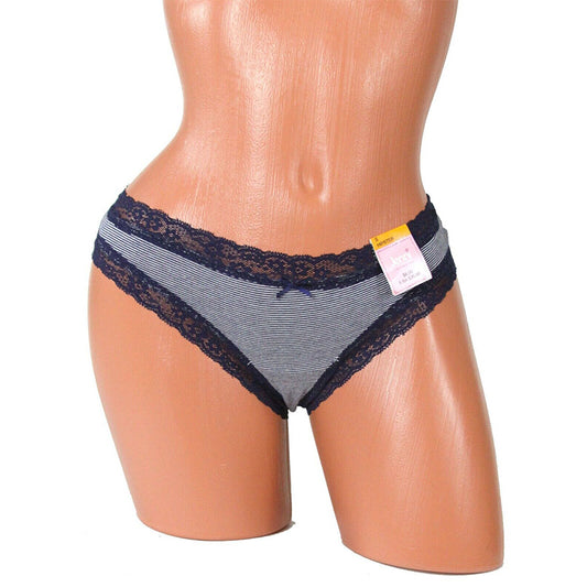 Jenni Lace Trim Navy Striped Hipster Panties Navy S