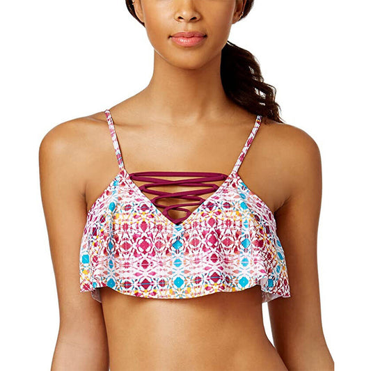 Hula Honey Juniors Printed Strappy Flounce Bralette Bikini Top Multicolor XS