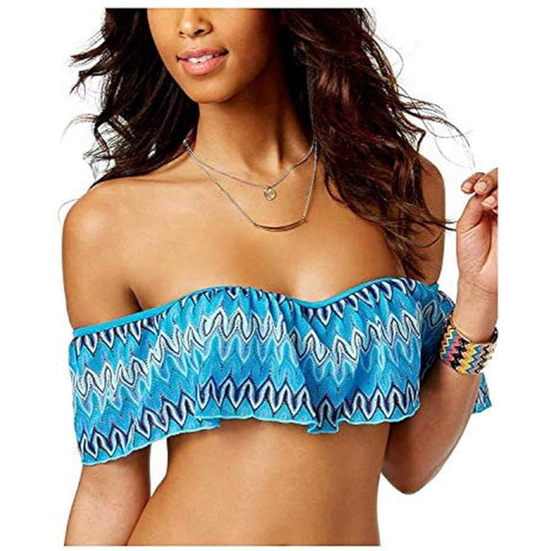 Hula Honey Womens Crochet Off-The-Shoulder Swim Top Separates Blue L