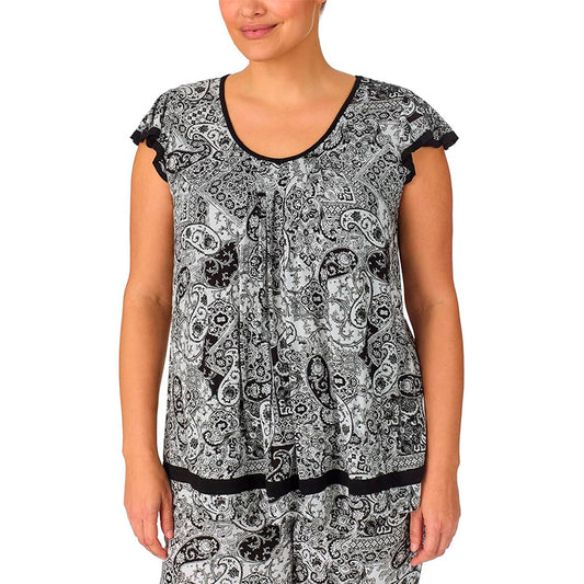 Ellen Tracy Women's Short Sleeve Flutter Top Paisley 1X