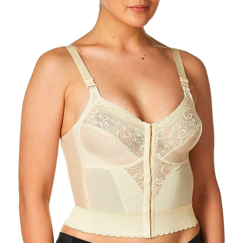 Carnival Women's Front Closure Longline Lace Soft Cup Wire Free Bra, Champagne, 44C