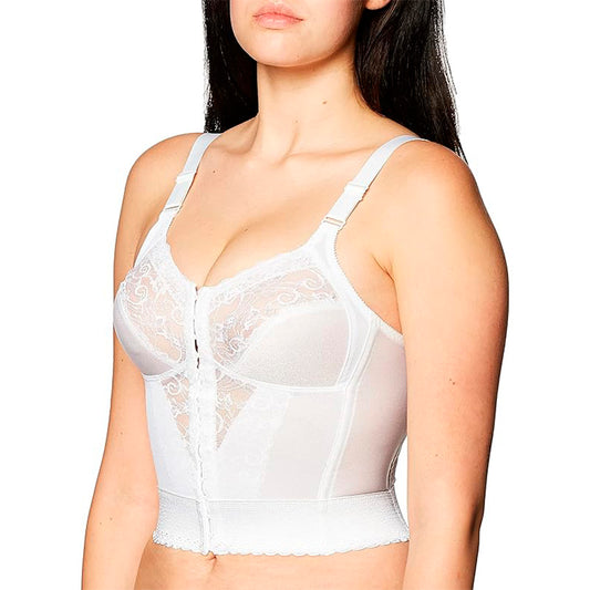 Carnival Women's Front Closure Longline Lace Soft Cup Wire Free Bra, White 38C