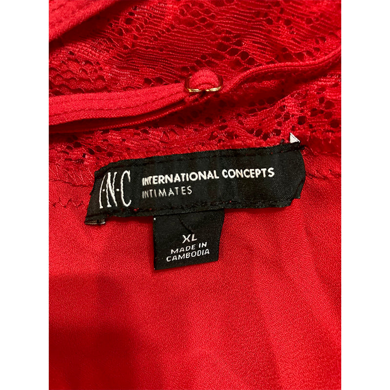 INC Lace & Chiffon Nightgown Lingerie Red XL