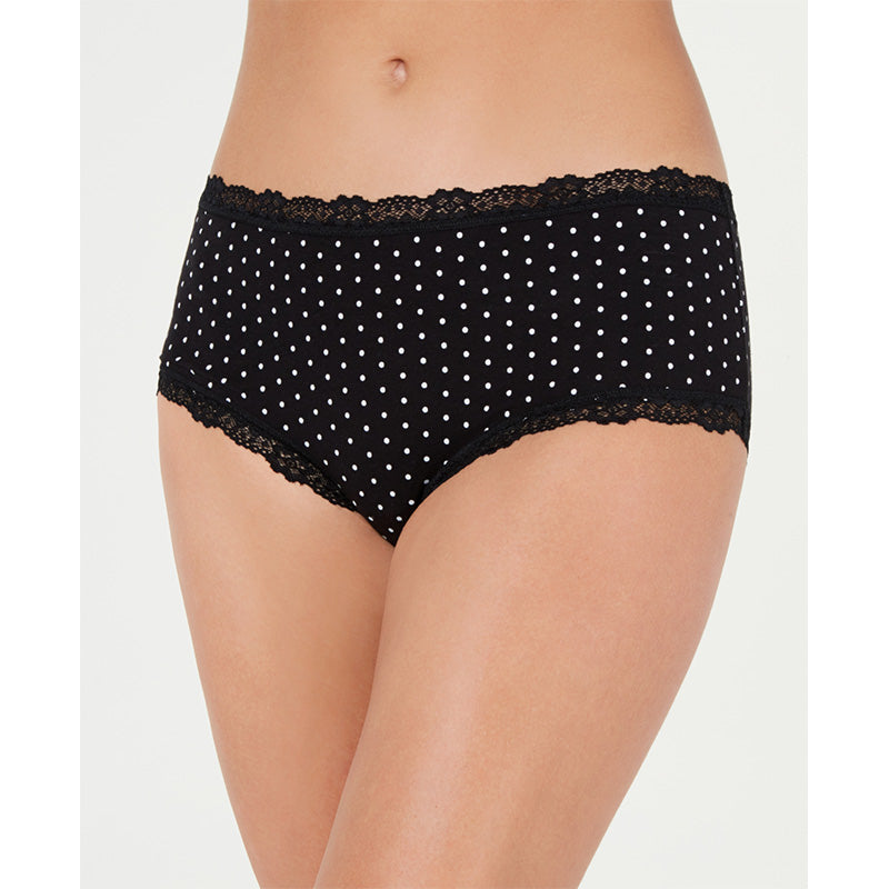 Jenni Lace Trim Hipster Underwear Black Dot 2XL