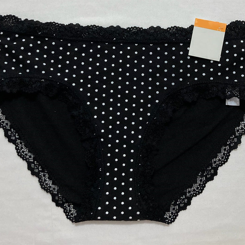 Jenni Lace Trim Hipster Underwear Black Dot 2XL