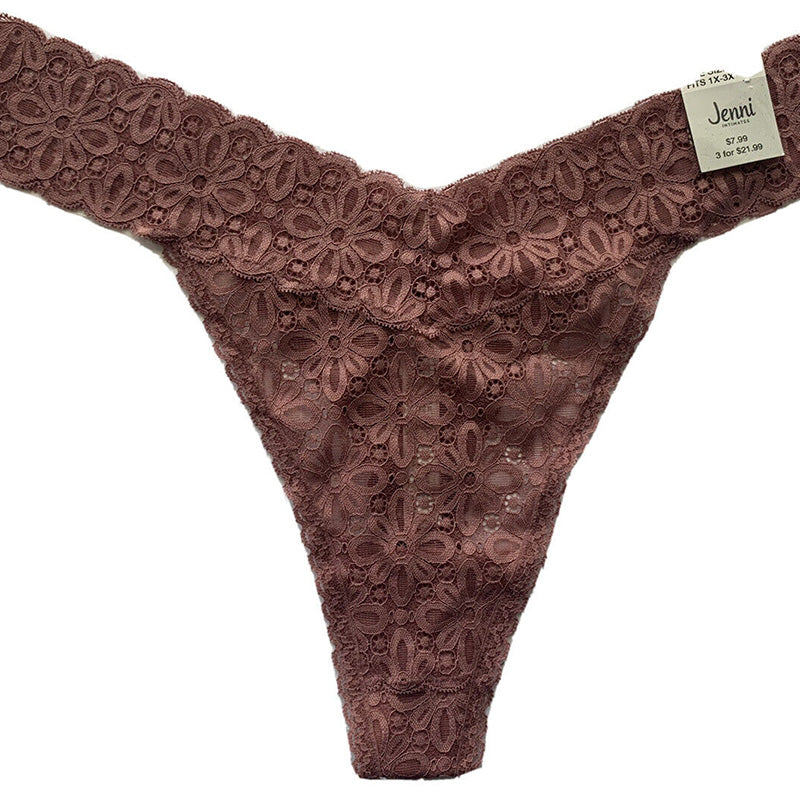 Jenni All Over One Size Lace Thong Underwear, One Size fits 1X-3X