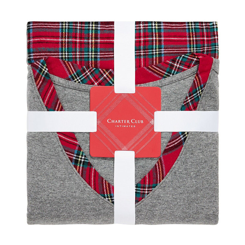 Charter Club Plaid Mix It Pajamas Set Grey and Red L