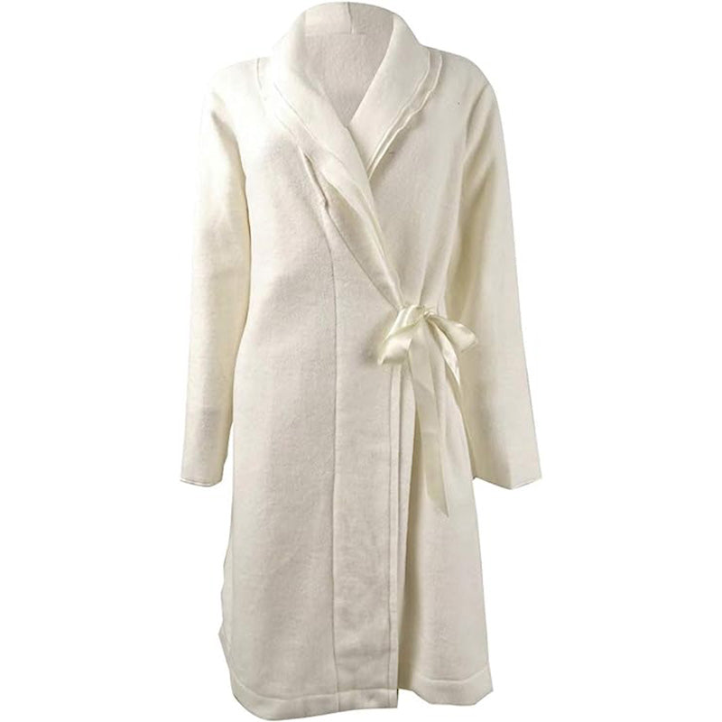 Charter Club  Layered-Collar Fleece Short Robe Winter Ivory M