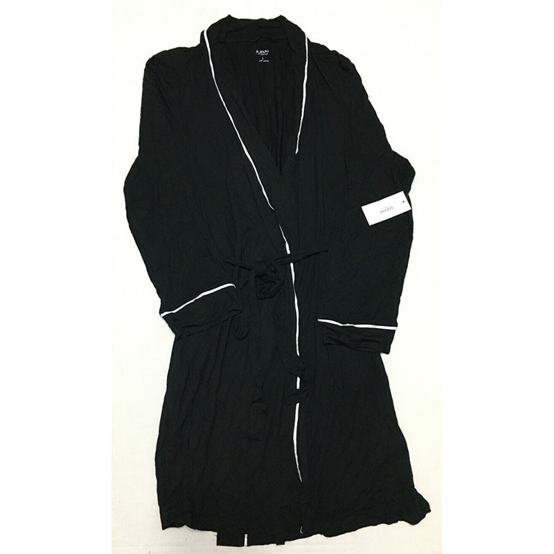 Alfani Contrast Trim Short Rayon Robe Black L