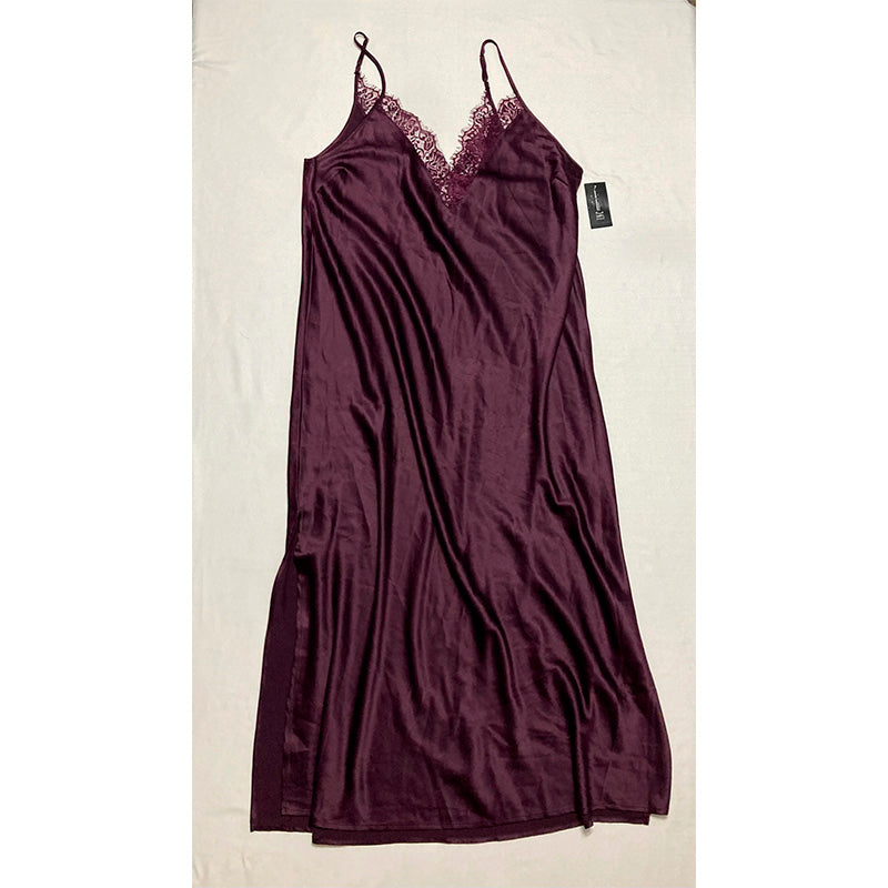 INC Lace-Trim Satin Long Chemise Nightgown Dark Merlot 2XL