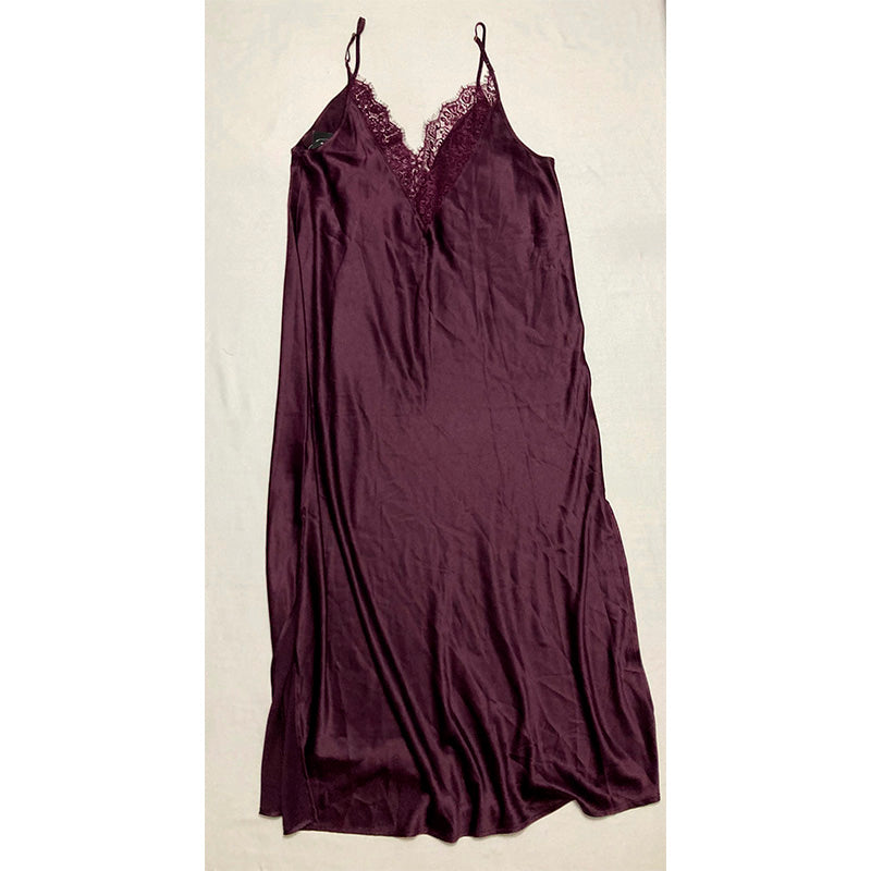 INC Lace-Trim Satin Long Chemise Nightgown Dark Merlot 2XL