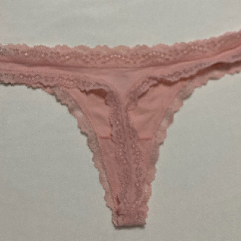 Jenni Lace-Trim Thong Underwear Peachskin L