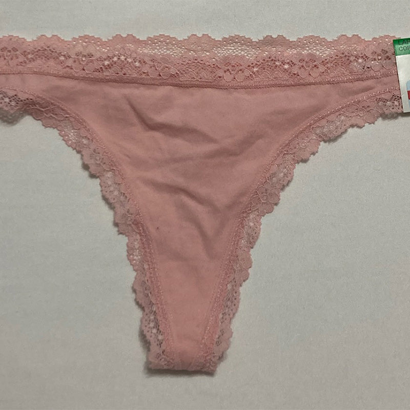 Jenni Lace-Trim Thong Underwear Peachskin L