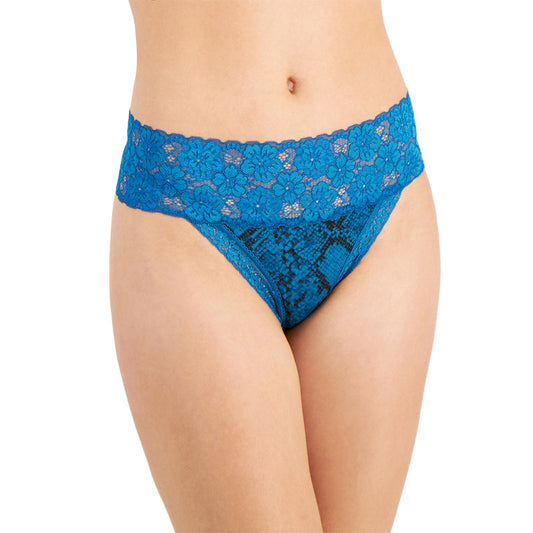 Jenni Lace-Trim Thong Underwear Snake Blue S