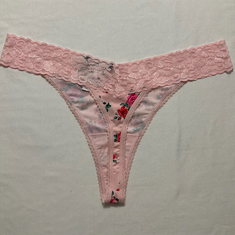 INC  Lace-Trim Thong Underwear Pink Flowers 2XL