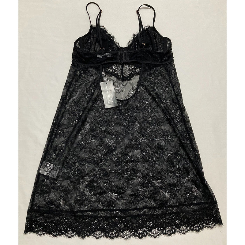 INC Lace & Chiffon Nightgown Lingerie Black S