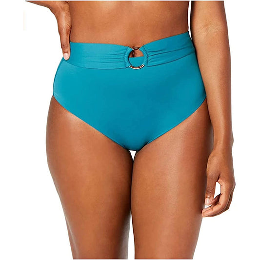 Bar III Sunset Solids Ring High-Waist Bottoms Deep Teal S