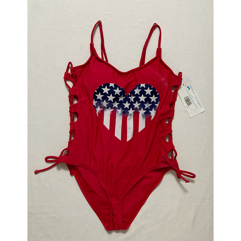 California Waves Side Tie Heart One-Piece Swimsuit Red S