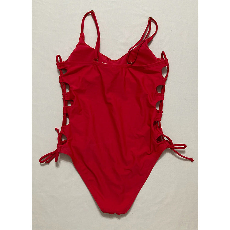 California Waves Side Tie Heart One-Piece Swimsuit Red S