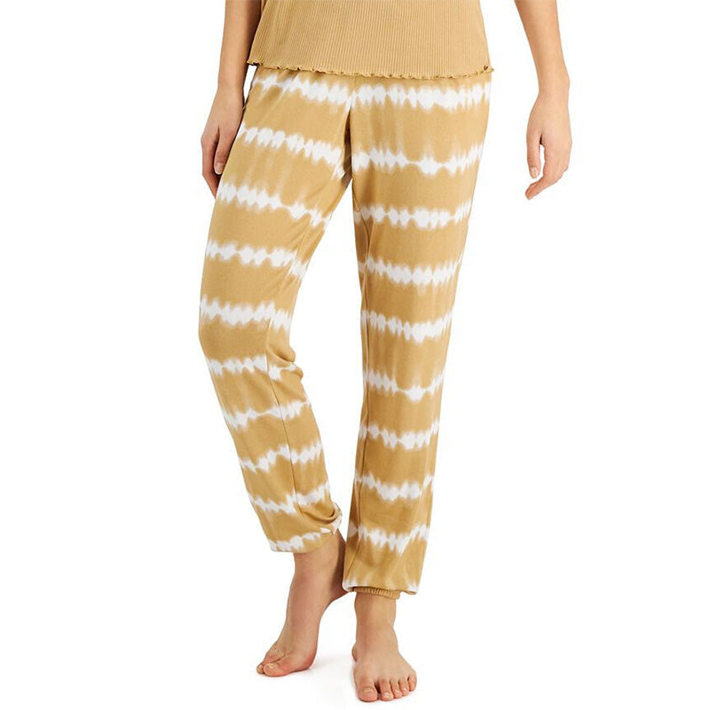 Jenni Printed Smocked-Waist Pajama Pants Camel Tiedye Stripe L