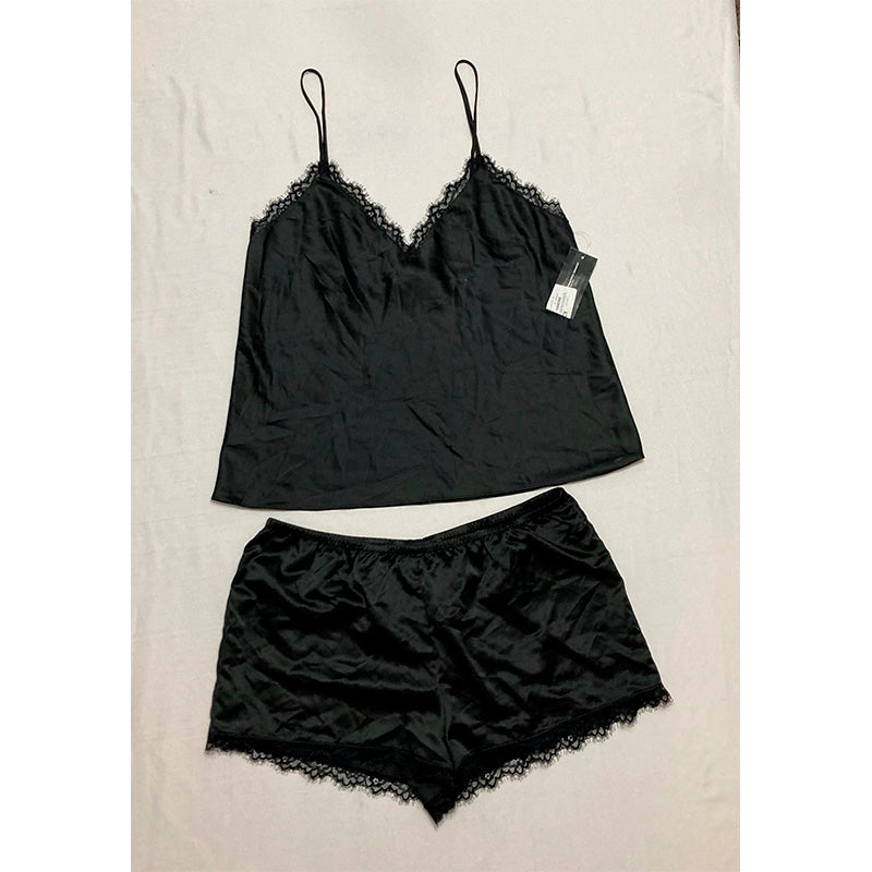 INC Lace-Trim Pajama Set Black M