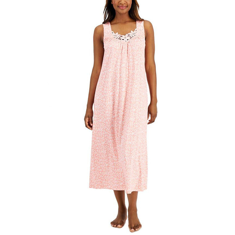 Charter Club Sleeveless Lace-Trim Long Nightgown Pink S