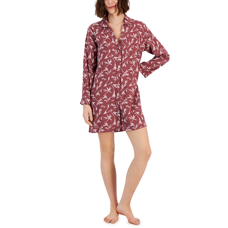 Alfani Printed Point-Collar Chemise Nightgown Fall Leaves XS